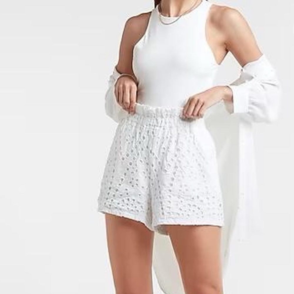 Express High Waist White Lace Shorts
